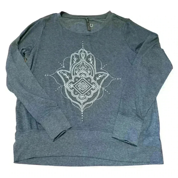 GAIAM blue hi lo hamsa 🪬 design long sleeve top yoga sweatshirt L - Picture 11 of 11